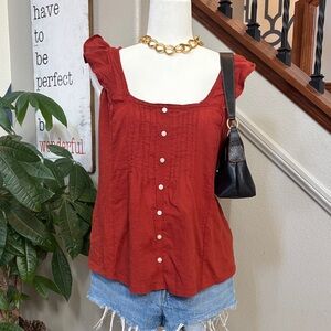 Women's Rust Ruffled Faux Button-Down Top 🤩